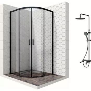 Душевой уголок Ambassador Queen 100x100 с душевой системой Am.Pm, прозрачный, черный (11011202Black, F0780722)