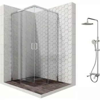 Душевой уголок Ambassador Queen 100x100 с душевой системой Am.Pm, прозрачный, хром (11011105, F0780700)