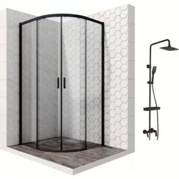 Душевой уголок Ambassador Queen 100x100 с душевой системой Lemark, прозрачный, черный (11011202Black, LM7002BL)