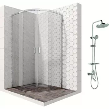 Душевой уголок Ambassador Queen 100x100 с душевой системой Lemark, прозрачный, хром (11011102, LM7010C)