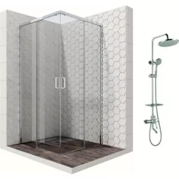 Душевой уголок Ambassador Queen 100x100 с душевой системой Lemark, прозрачный, хром (11011105, LM7010C)