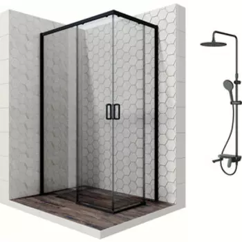 Душевой уголок Ambassador Queen 120x80 с душевой системой Am.Pm, прозрачный, черный (11011205LBlack, F0780722)