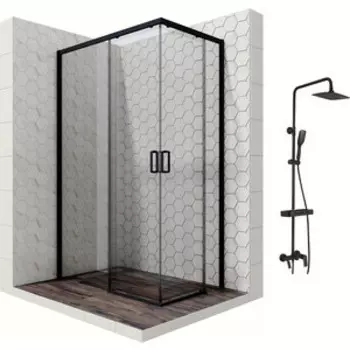 Душевой уголок Ambassador Queen 120x80 с душевой системой Lemark, прозрачный, черный (11011205LBlack, LM7002BL)