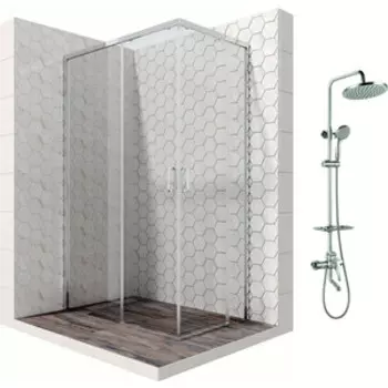 Душевой уголок Ambassador Queen 120x80 с душевой системой Lemark, прозрачный, хром (11011106L, LM7010C)