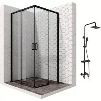 Душевой уголок Ambassador Queen 90x90 с душевой системой Lemark, прозрачный, черный (11011203Black, LM7002BL)