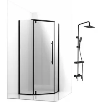 Душевой уголок Ambassador Ritz 100х100 с душевой системой Lemark, прозрачный, черный (112011203, LM7002BL)