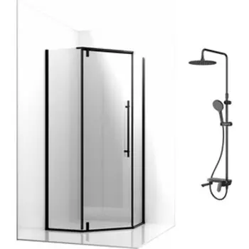 Душевой уголок Ambassador Ritz 90х90 с душевой системой Am.Pm, прозрачный, черный (112011202, F0780722)