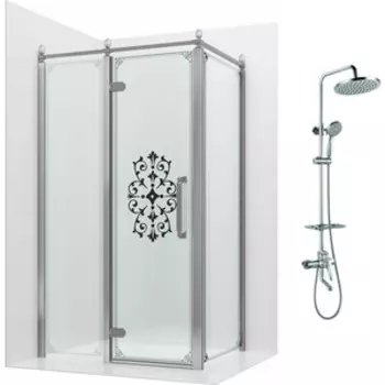 Душевой уголок Ambassador Royal 120х80 с душевой системой Lemark, левый, прозрачный с рисунком, хром (18015110-L, LM7010C)