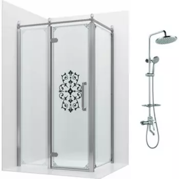 Душевой уголок Ambassador Royal 120х90 с душевой системой Lemark, левый, прозрачный с рисунком, хром (18015111-L, LM7010C)