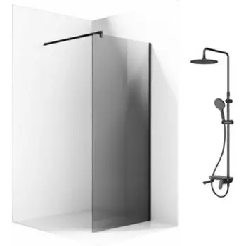 Душевой уголок Ambassador Walk-in 100х100-70 с душевой системой Am.Pm, тонированный, черный (15032222, F0780722)