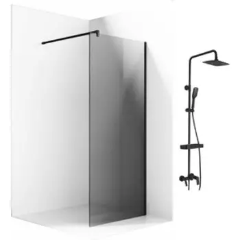 Душевой уголок Ambassador Walk-in 100х100-70 с душевой системой Lemark, тонированный, черный (15032222, LM7002BL)