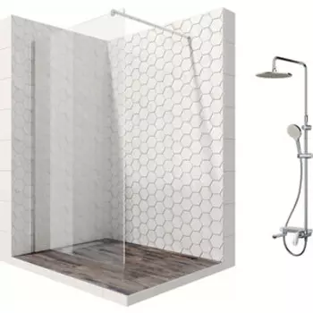 Душевой уголок Ambassador Walk-in 100x100-70 с душевой системой Am.Pm, прозрачный, хром (15031102, F0780700)