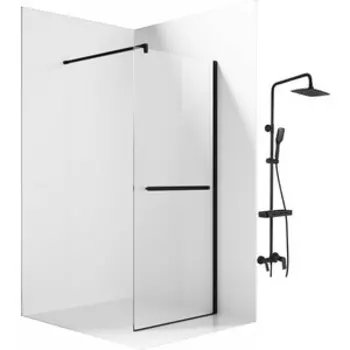 Душевой уголок Ambassador Walk-in 110х100-70 с душевой системой Lemark, прозрачный, черный (15031234, LM7002BL)