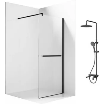 Душевой уголок Ambassador Walk-in 120х100-70 с душевой системой Am.Pm, прозрачный, черный (15031233, F0780722)