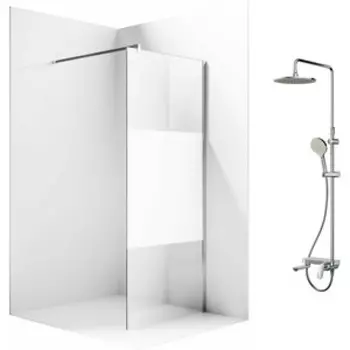 Душевой уголок Ambassador Walk-in 120х100-70 с душевой системой Am.Pm, прозрачный, матовый, хром (15034125, F0780700)