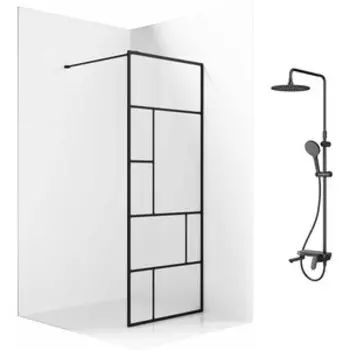 Душевой уголок Ambassador Walk-in 120х100-70 с душевой системой Am.Pm, с рисунком, черный (15031215, F0780722)