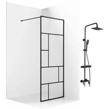 Душевой уголок Ambassador Walk-in 120х100-70 с душевой системой Lemark, с рисунком, черный (15031215, LM7002BL)