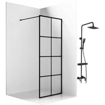Душевой уголок Ambassador Walk-in 80х100-70 с душевой системой Lemark, с рисунком, черный (15031242, LM7002BL)