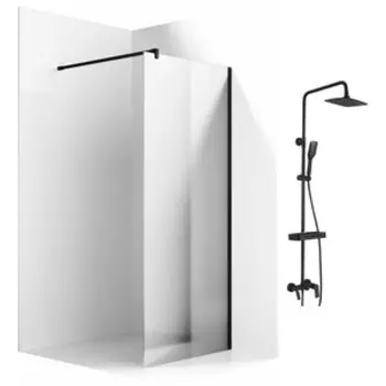 Душевой уголок Ambassador Walk-in 80х100-70 с душевой системой Lemark, зеркальный, черный (15033224, LM7002BL)