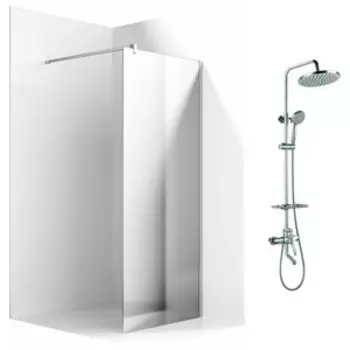 Душевой уголок Ambassador Walk-in 90х100-70 с душевой системой Lemark, зеркальный, хром (15033123, LM7010C)