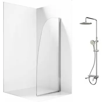 Душевой уголок Ambassador Walk-in 90х100 с душевой системой Am.Pm, прозрачный, хром (15031131, F0780700)
