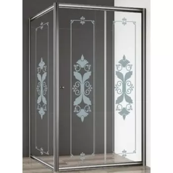 Душевой уголок Cezares Giubileo AH-1 120x90 с поддоном, прозрачный с рисунком, хром (GIUBILEO-AH-1-120/90-SCORREVOLE-CP-Cr, ЛП00083)