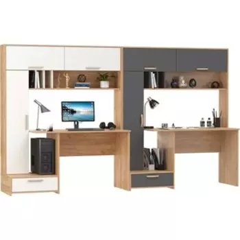 Два Стола письменных Моби Лайт 03.243Н, цвет дуб крафт золотой/белый премиум/гикори рокфорд натуральный/тёмно-серый (1028700)