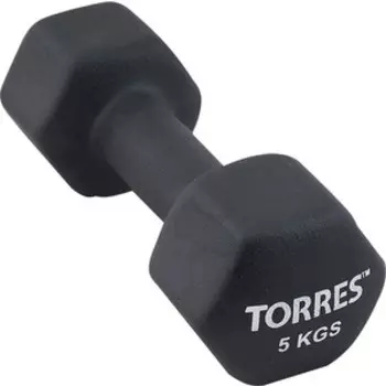 Гантель Torres 5 кг - 1 шт (PL55015) в неопреновой оболочке черный