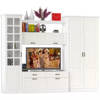 Гостиная Моби Ливерпуль набор мебели 7 ясень ваниль/белый