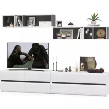 Гостиная Моби Сидней №02 корпус белый/черный, фасад белый глянец