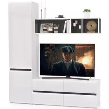 Гостиная Моби Сидней №04 корпус белый/черный, фасад белый глянец