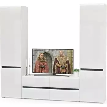 Гостиная Моби Сидней №07 корпус белый/черный, фасад белый глянец