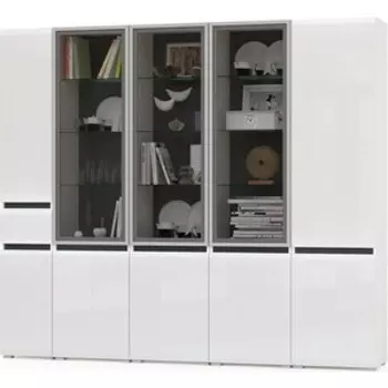 Гостиная Моби Сидней №20 корпус белый/черный, фасад белый глянец