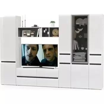 Гостиная Моби Сидней №29 корпус белый/черный, фасад белый глянец