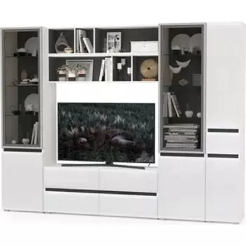 Гостиная Моби Сидней №32 корпус белый/черный, фасад белый глянец