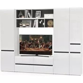 Гостиная Моби Сидней №33 корпус белый/черный, фасад белый глянец