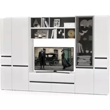 Гостиная Моби Сидней №36 корпус белый/черный, фасад белый глянец