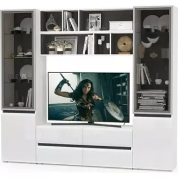 Гостиная Моби Сидней №38 корпус белый/черный, фасад белый глянец