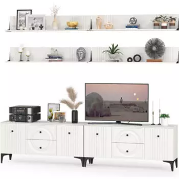 Гостиная Моби Валенсия № 053, цвет ЛДСП белый шагрень/МДФ белый шагрень (1025299)