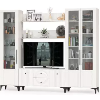 Гостиная Моби Валенсия № 061, цвет ЛДСП белый шагрень/МДФ белый шагрень (1025307)