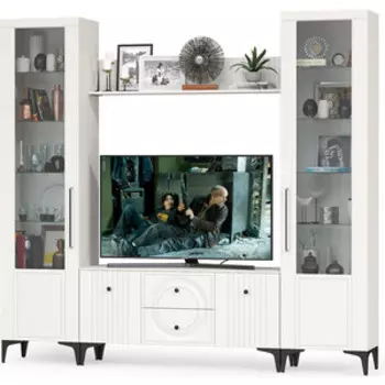 Гостиная Моби Валенсия № 062, цвет ЛДСП белый шагрень/МДФ белый шагрень (1025308)