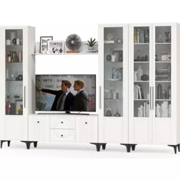 Гостиная Моби Валенсия № 068, цвет ЛДСП белый шагрень/МДФ белый шагрень (1025314)