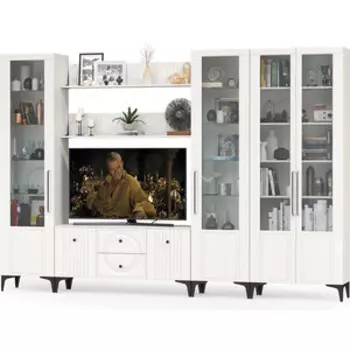 Гостиная Моби Валенсия № 071, цвет ЛДСП белый шагрень/МДФ белый шагрень (1025317)