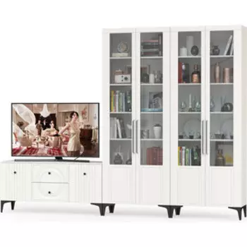 Гостиная Моби Валенсия № 073, цвет ЛДСП белый шагрень/МДФ белый шагрень (1025319)