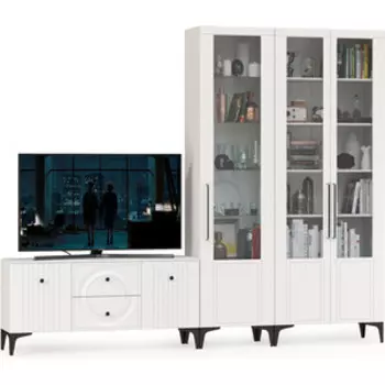 Гостиная Моби Валенсия № 076, цвет ЛДСП белый шагрень/МДФ белый шагрень (1025322)