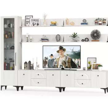 Гостиная Моби Валенсия № 081, цвет ЛДСП белый шагрень/МДФ белый шагрень (1025327)