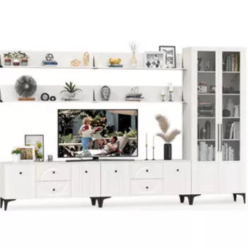 Гостиная Моби Валенсия № 084, цвет ЛДСП белый шагрень/МДФ белый шагрень (1025330)