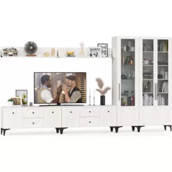 Гостиная Моби Валенсия № 086, цвет ЛДСП белый шагрень/МДФ белый шагрень (1025332)