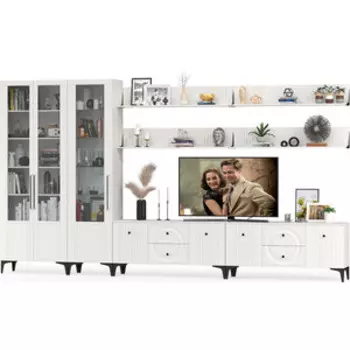 Гостиная Моби Валенсия № 087, цвет ЛДСП белый шагрень/МДФ белый шагрень (1025333)