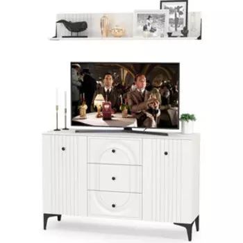 Гостиная Моби Валенсия № 088, цвет ЛДСП белый шагрень/МДФ белый шагрень (1025335)